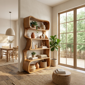 Organic Wooden Bookshelf For Home Storage Display