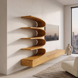 Minimalist Curved TV Console With Drawers For Living Design