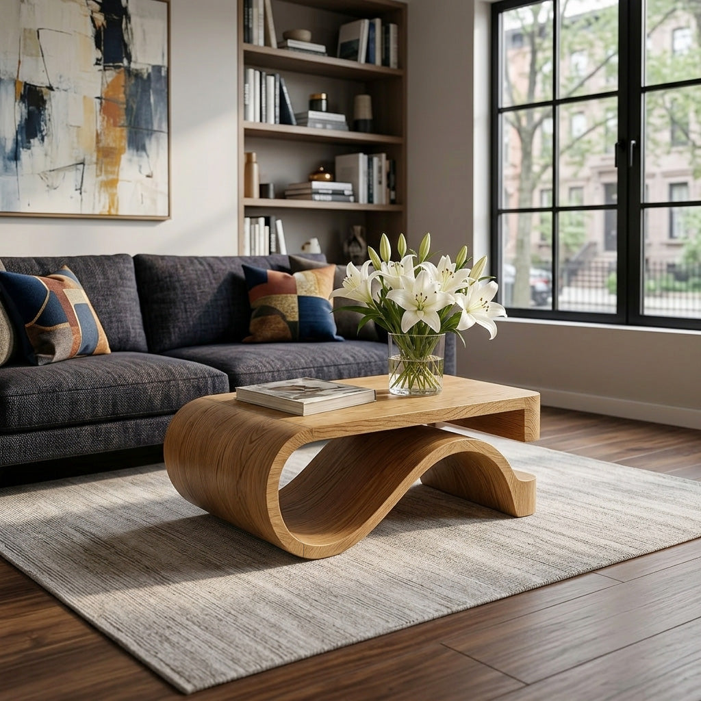 Minimalist Coffee Table Curved Style For Living Room