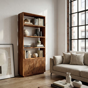 Minimal Wooden Bookcase For Coastal Living Room