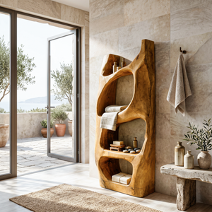 Handcrafted Sculptural Bathroom Shelf For Towels Or Spa Storage