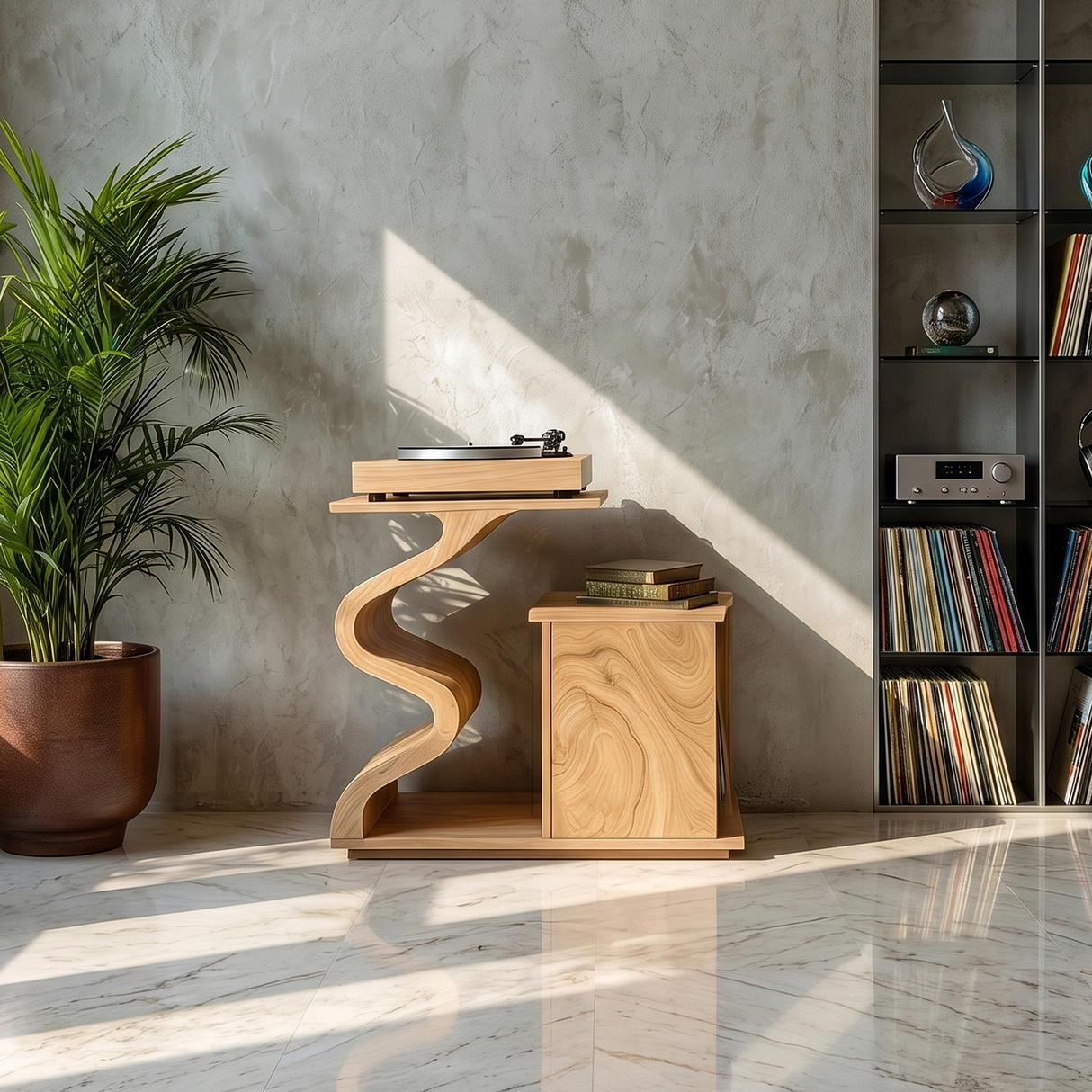 Modern Sculptural Turntable Stand Audio Lounge