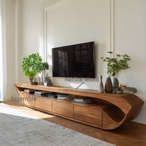 Modern Sculptural TV Console With Drawer For Living Room