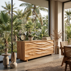 Modern Organic Wave Carved Sideboard For Festive Home Decor