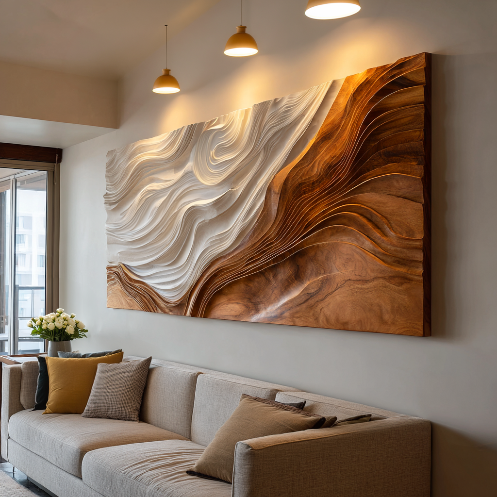 Contemporary Wooden Wave Wall Art For Wall Decor