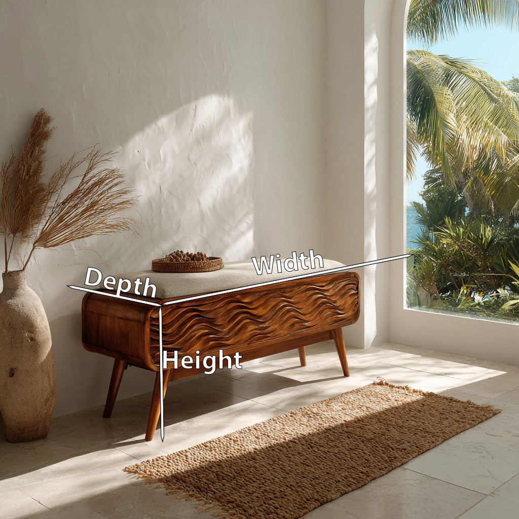 Modern Coastal Carved Storage Bench For Living Room