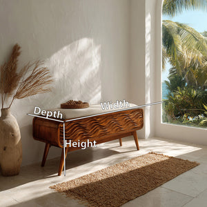 Modern Coastal Carved Storage Bench For Living Room