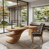Sculptural Desk With Built-in Shelf For Home Office