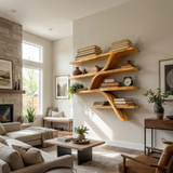 Handcrafted Wooden Wall Bookshelf With Organic Shape For Home