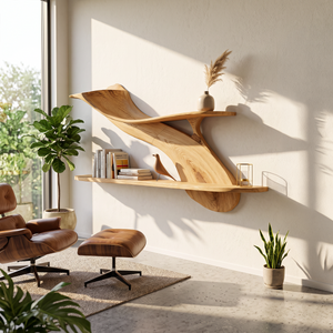 Handcrafted Natural Wood Shelving Unit For Home Library Storage