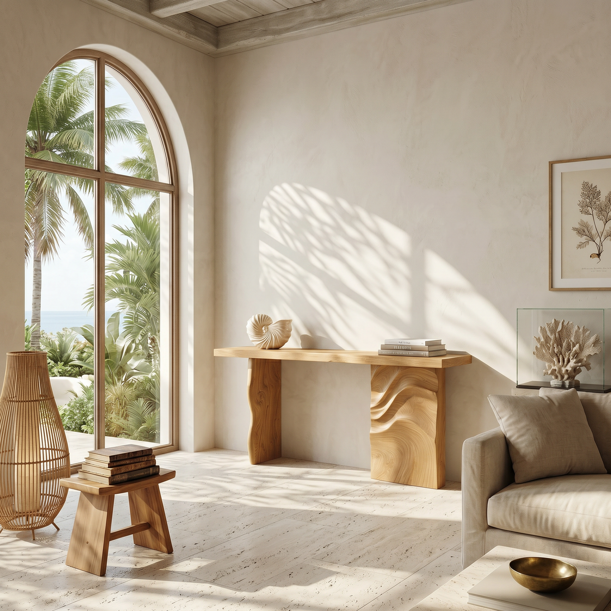 Scandinavian Carved Display Table For Lounge Interior Space