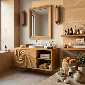Luxury Floating Bathroom Vanity With Spiral Carved Cabinet For Bathroom