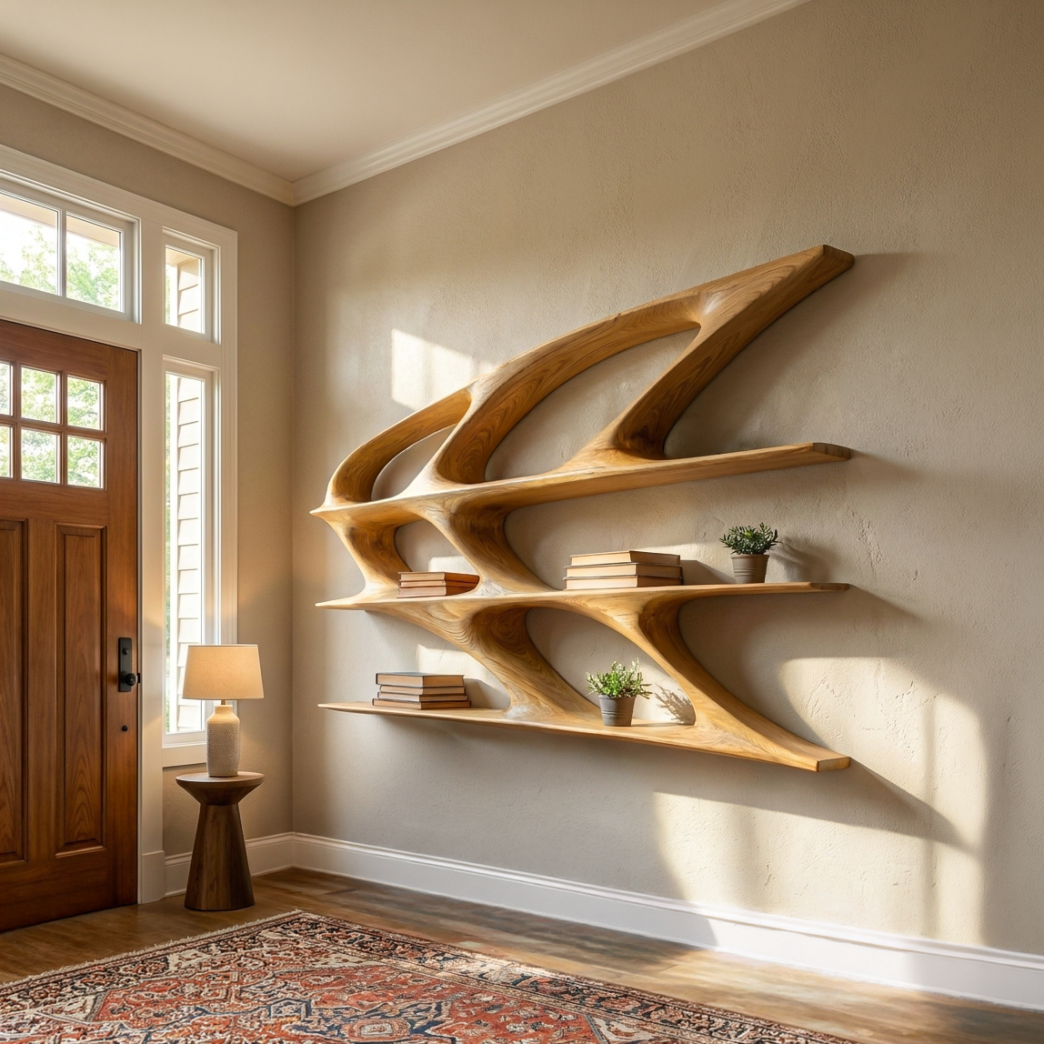 Organic Sculptural Wooden Bookshelf For Living Room Statement