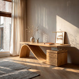 Organic Wooden Desk With Undulating Base For Home Office