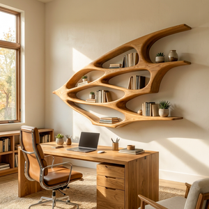 Organic Wooden Floating Bookshelf For Minimalist Home Decor