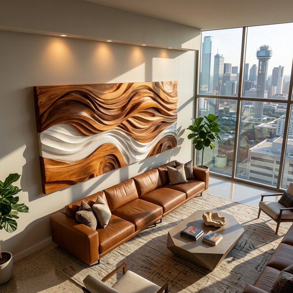 Modern Natural Wood Wall Art Wave Design For Living Room