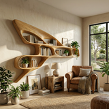 Organic Wooden Wall Bookshelf For Luxury Interior