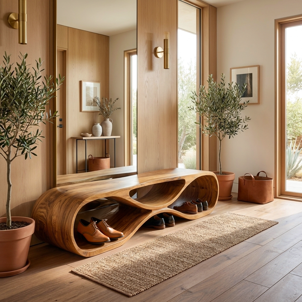 Wooden Bench Organic Sculptural Design For Home