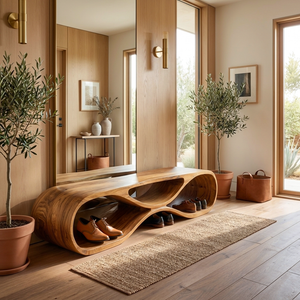Wooden Bench Organic Sculptural Design For Home