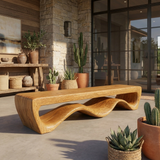 Modern Wooden Bench With Flowing Base For Hallway