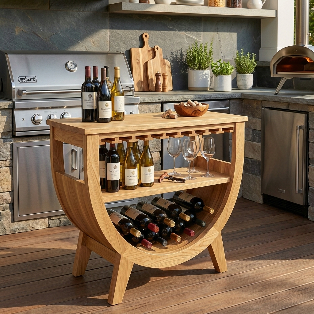 Wooden Wine Cabinet With Built In Glass Rack For Kitchen