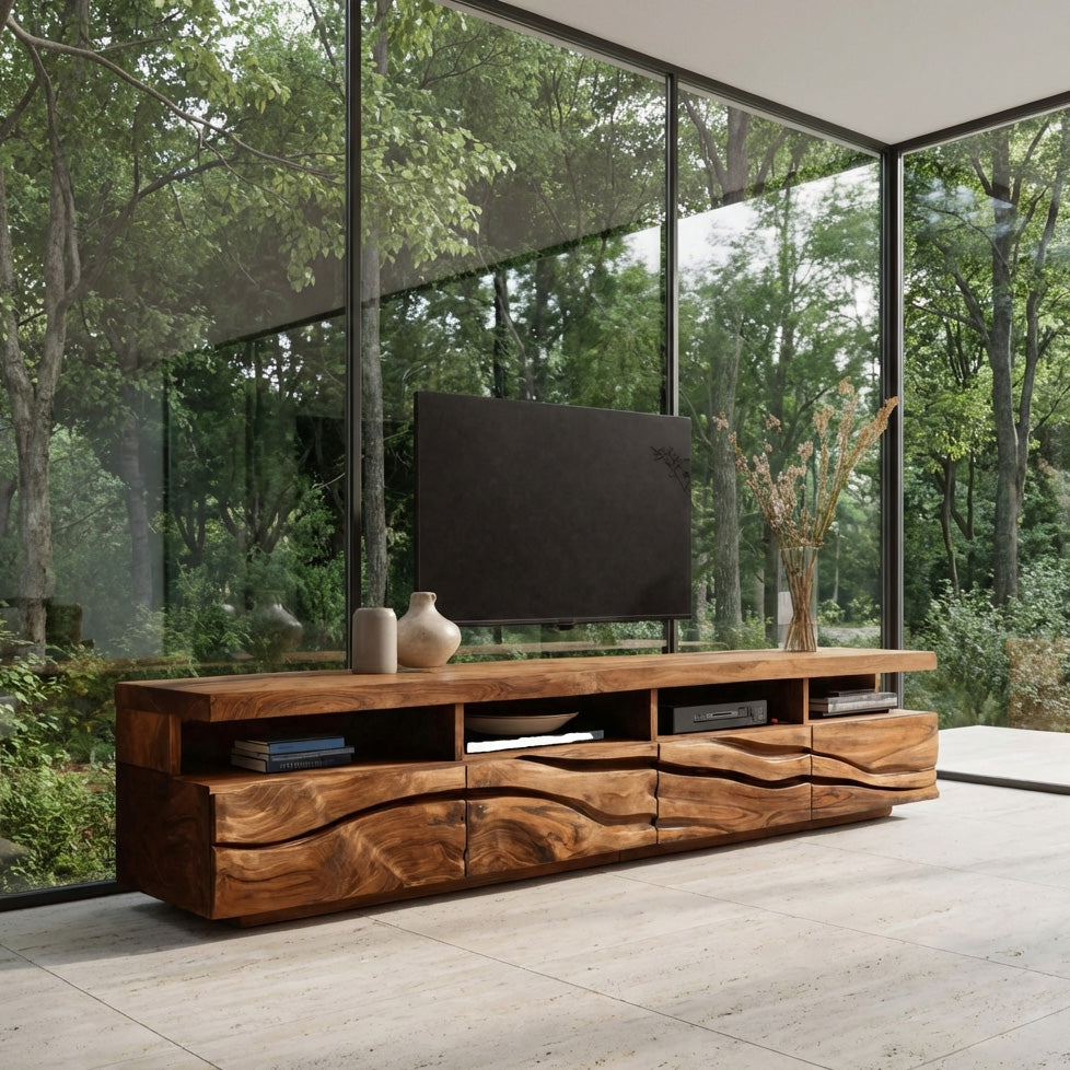 Handcrafted Media Cabinet Console For Living Room