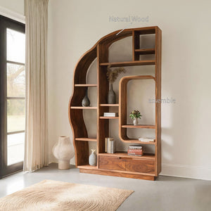 Minimalist Organic Bookshelf With Drawers For Home Decor