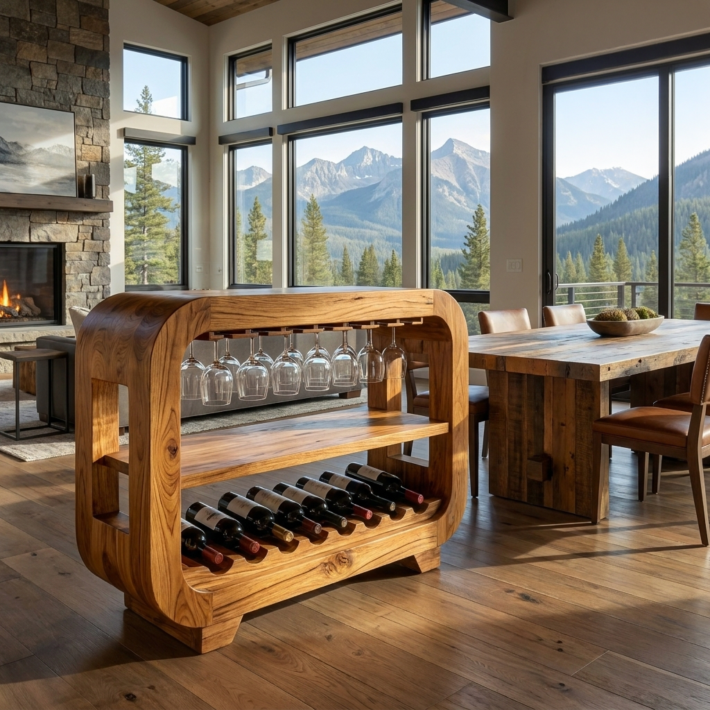 Modern Wine Cabinet With Rounded Edges For Dining Island