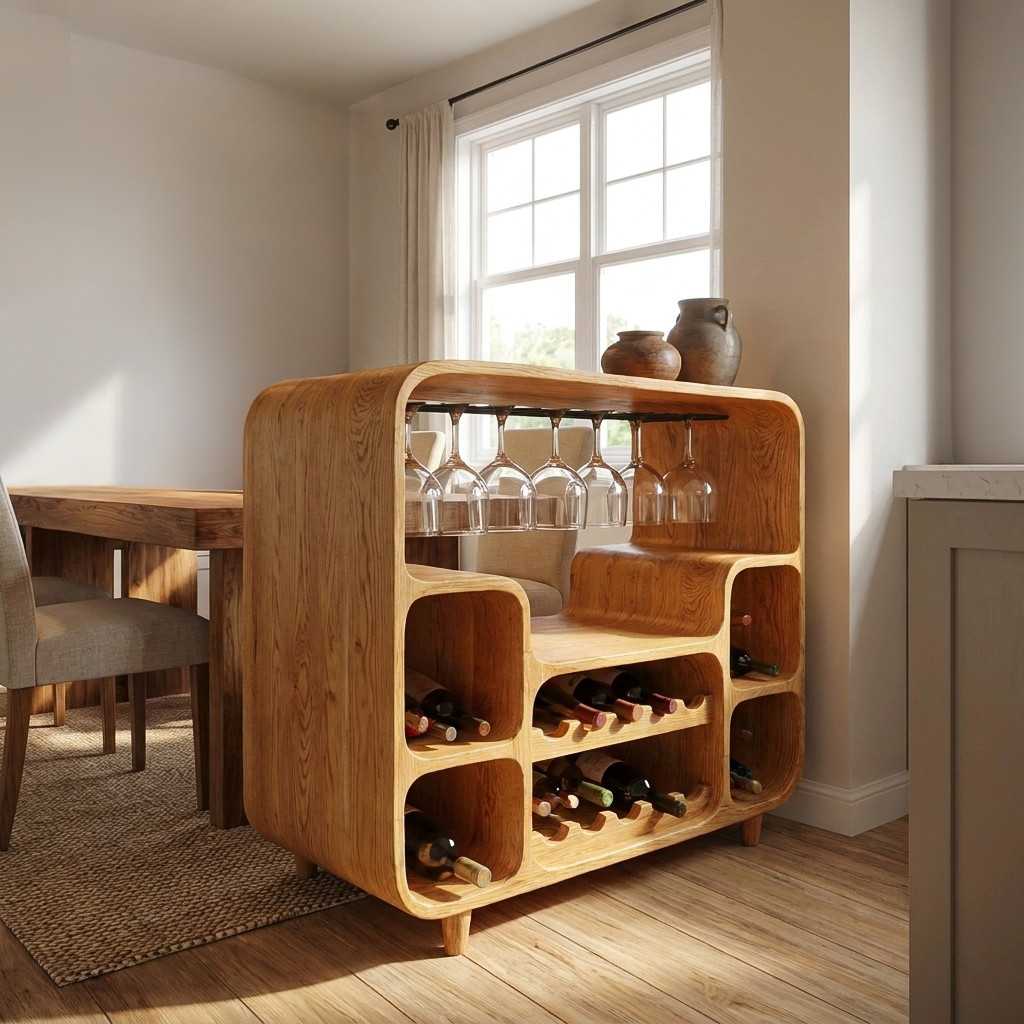 Modern Wine Cabinet With Open Bottle Display For Home Bar