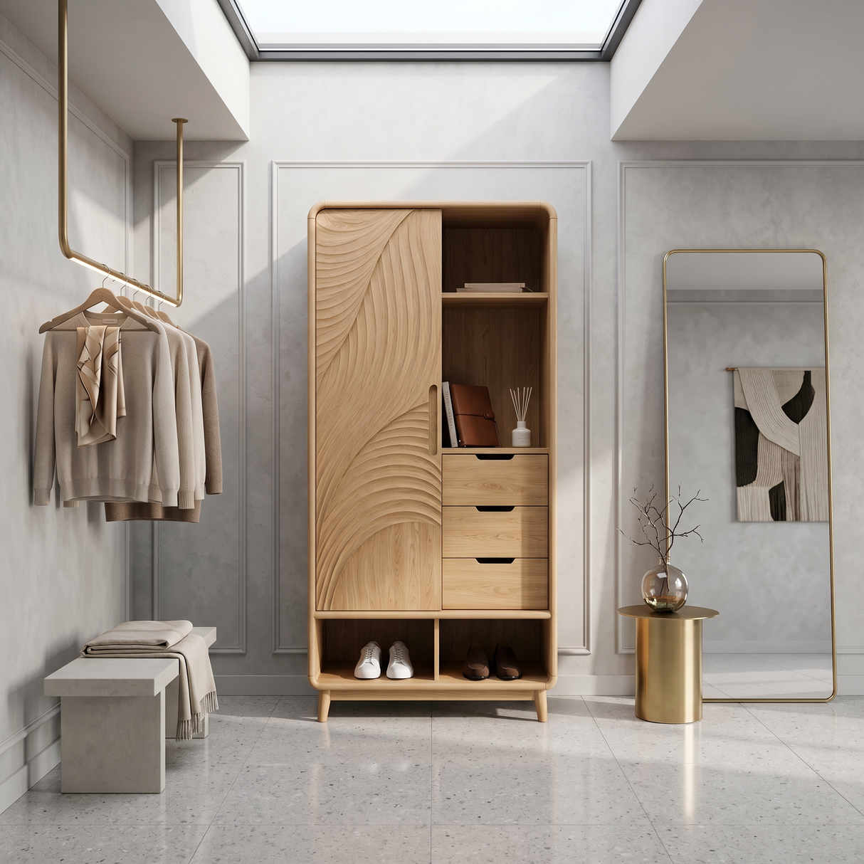Mid Century Curved Profile Closet For Modern Bedroom Space