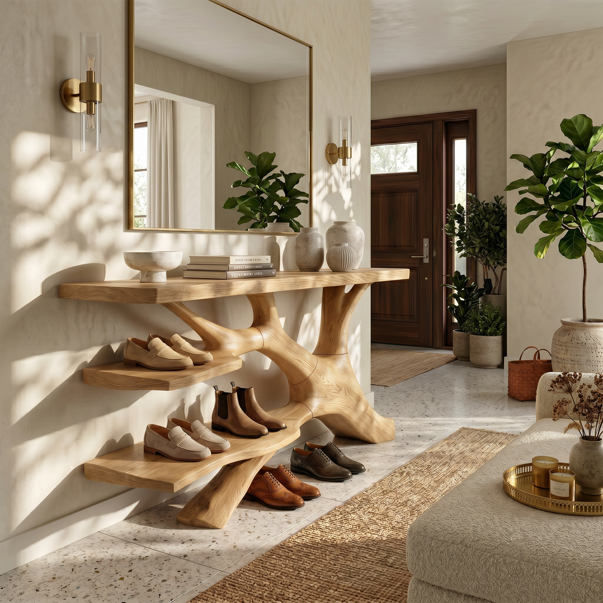 Rustic Tall Shoe Rack For Mudroom Hallway Storage Corner