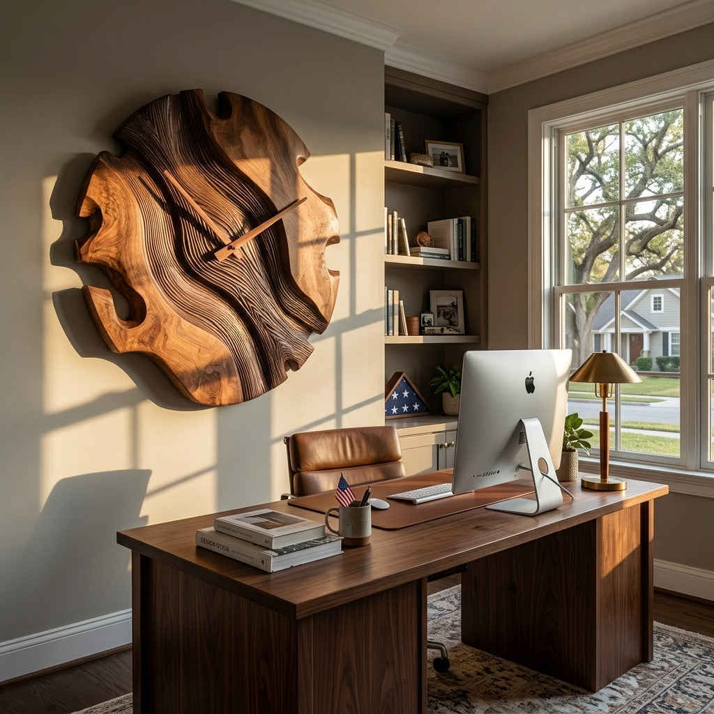 Elegant Sculptural Wooden Wall Clock For Living Room