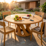 Mid Century Wooden Dining Table With Sculptural Base For Kitchen