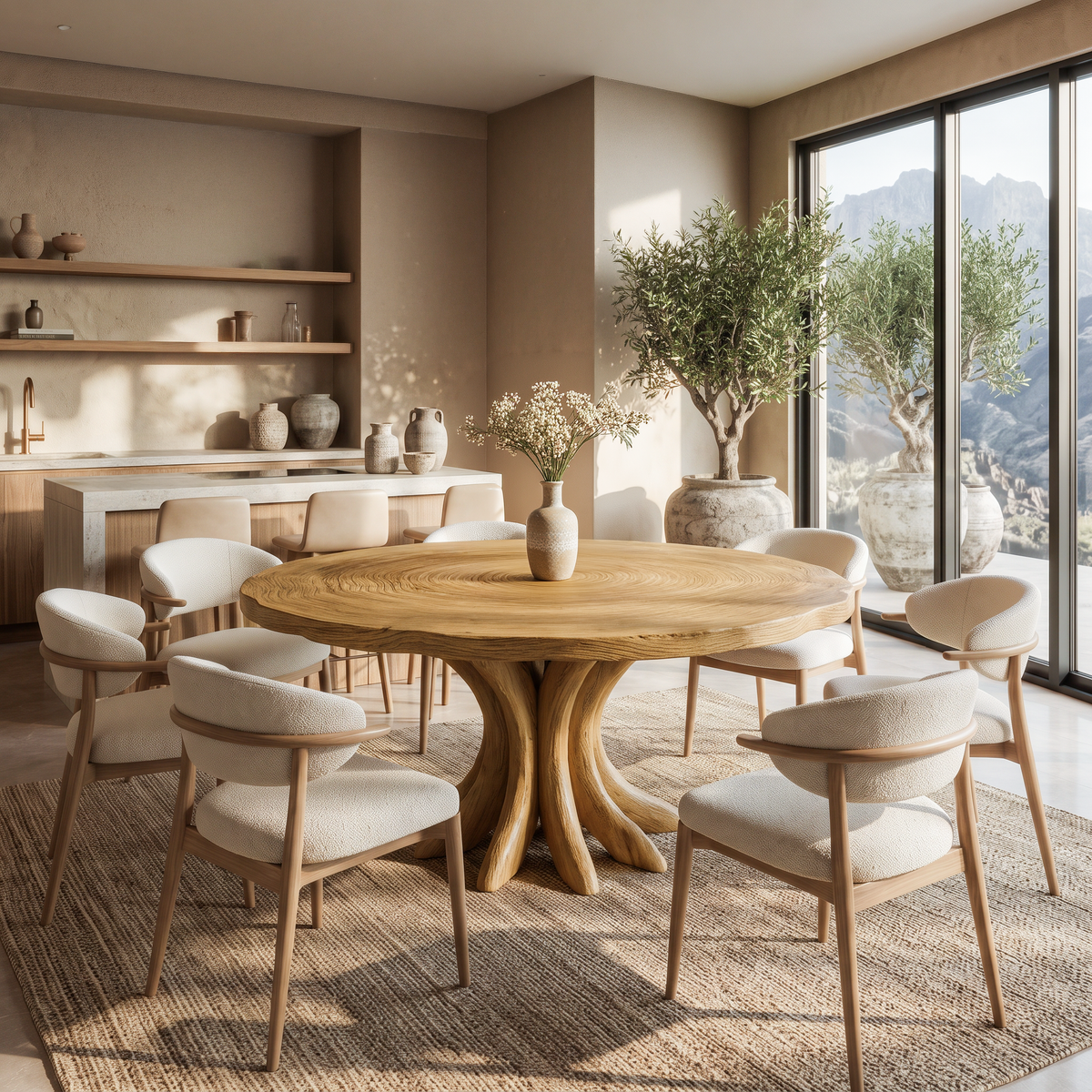 Organic Round Dining Table Inspired Tree Root Base For Dining