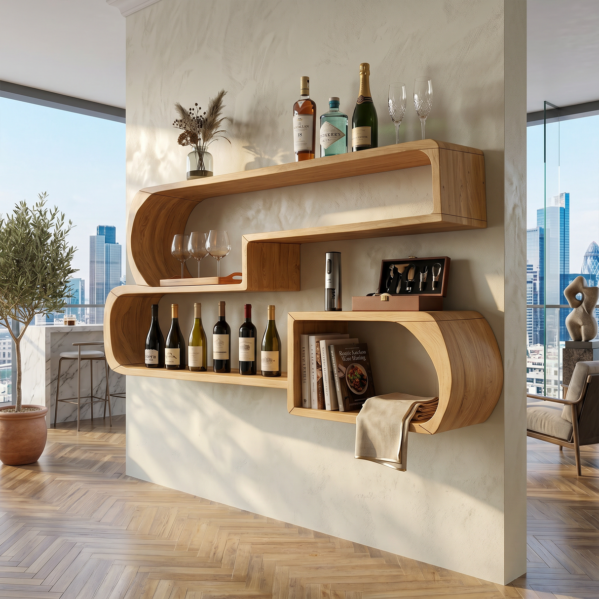 Industrial Wall Wine Rack For Living Lounge Beverage Placement