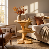 Artistic Wooden Nightstand With Sculptural Multi Tier For Bedroom