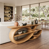 Modern Wooden Console Table With Organic Open Shelves For Entryway