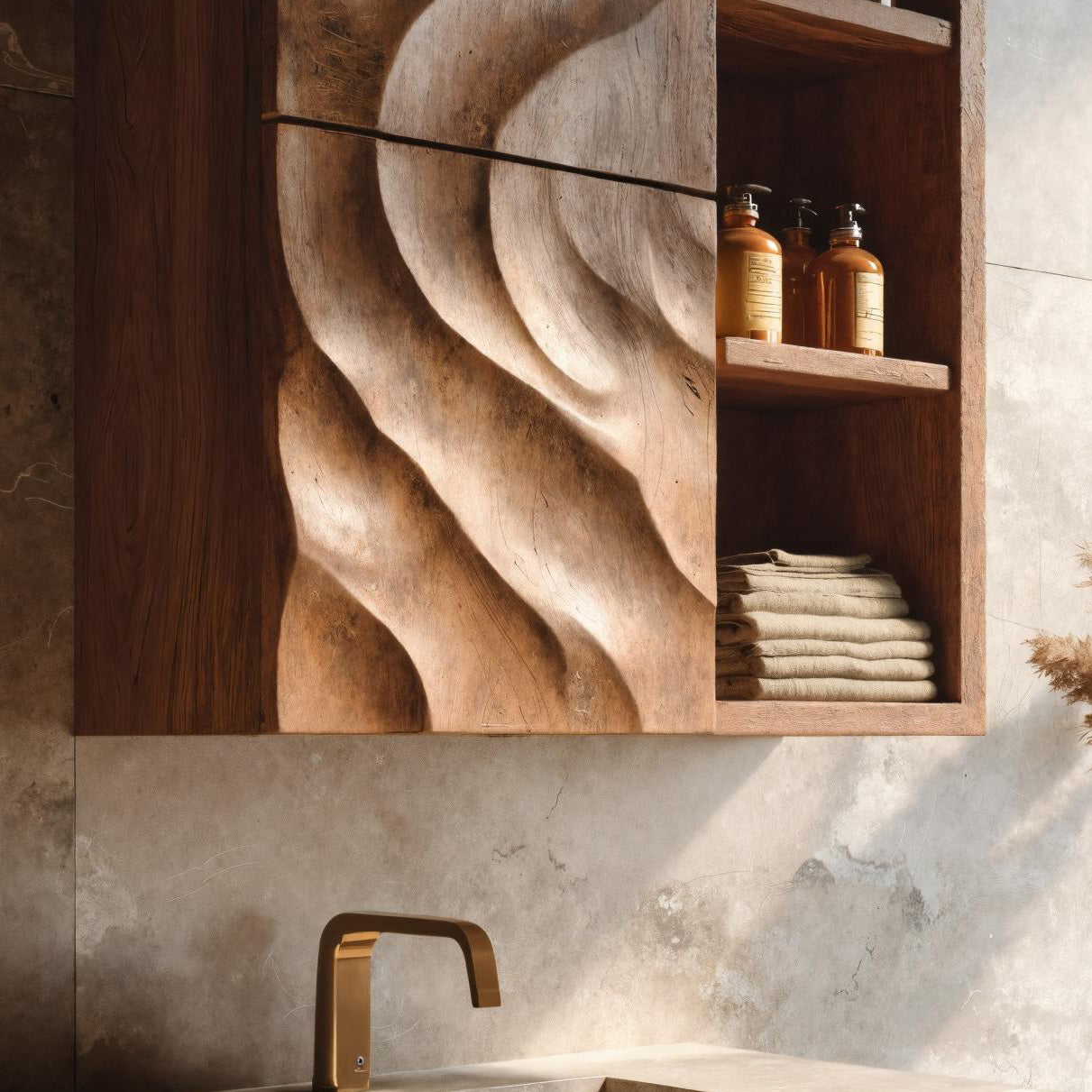 Statement Bathroom Cabinet Wave Doors Design For Modern Bathroom