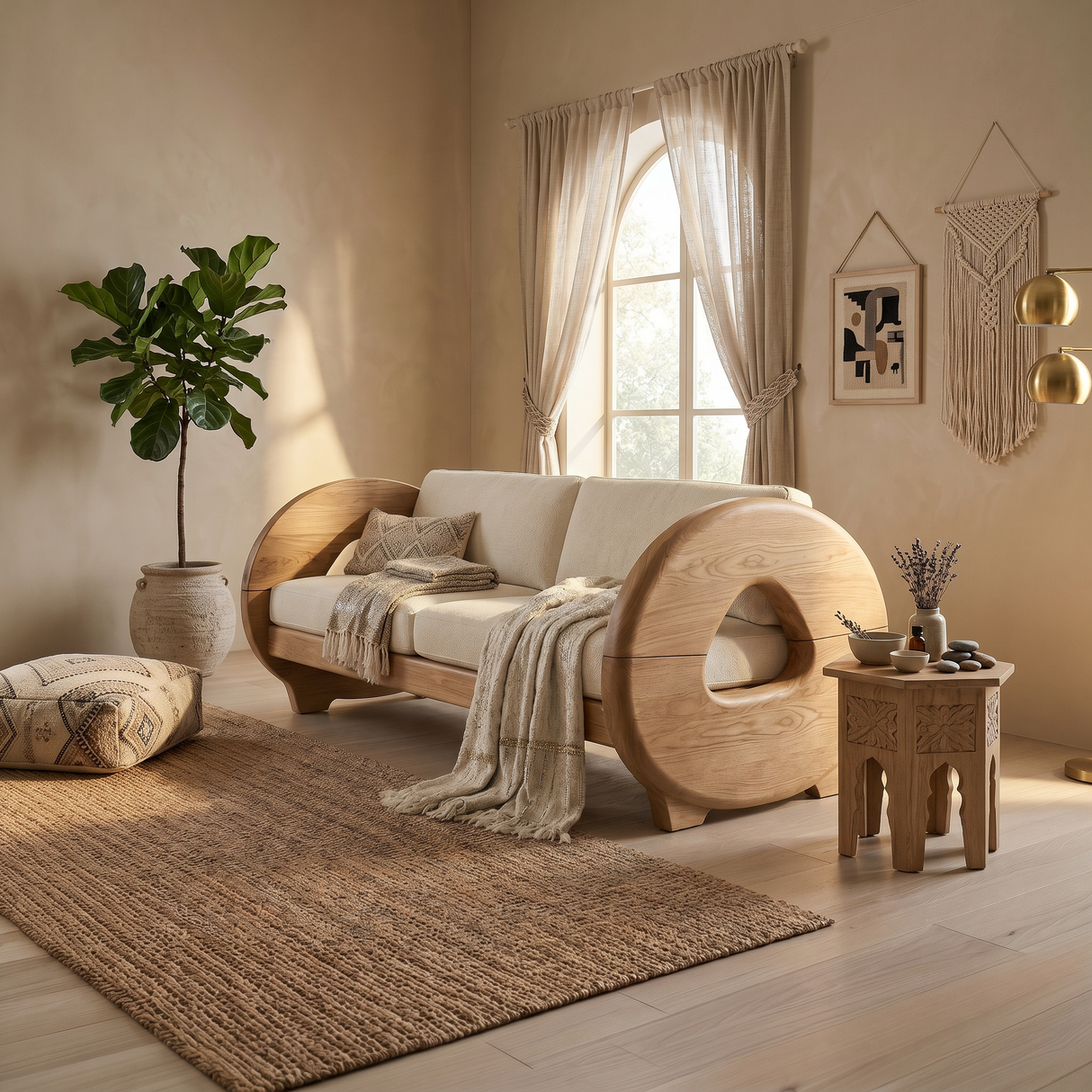 Sculptural Circular Arm Sofa Wellness Retreat Interior
