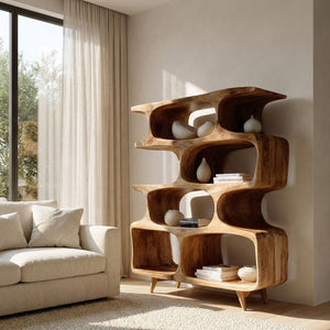 Modern Open Wooden Bookshelf For Beach House