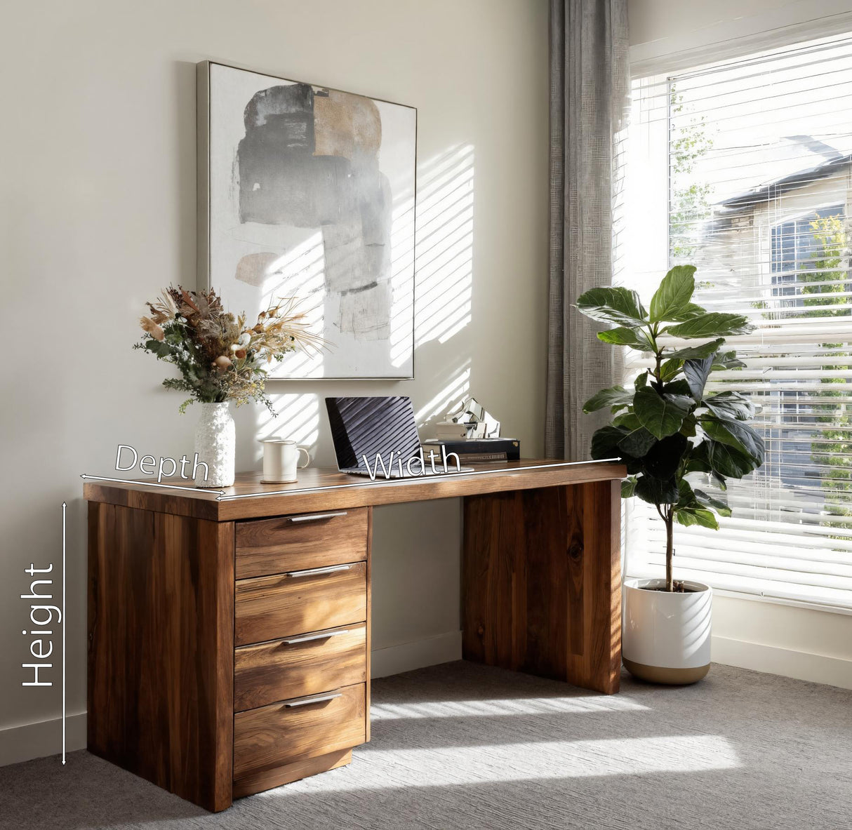 Minimalist Office Desk With Storage Drawers For Home Study