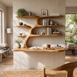 Wooden Wall Mounted Desk With Multi Shelves For Study Room