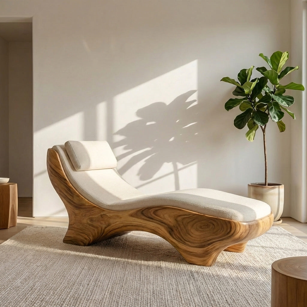 Sculptural Natural Wood Lounge Chair For Bedroom Corner