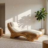Sculptural Natural Wood Lounge Chair For Bedroom Corner