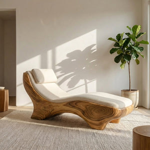 Sculptural Natural Wood Lounge Chair For Bedroom Corner
