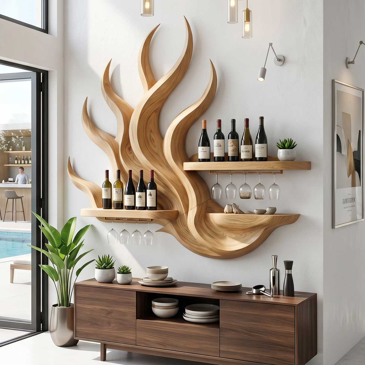 Handcrafted Modern Wall Wine Rack For Entertainment Room