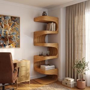 Modern Corner Wave Bookshelf For Living Room Or Contemporary Interior
