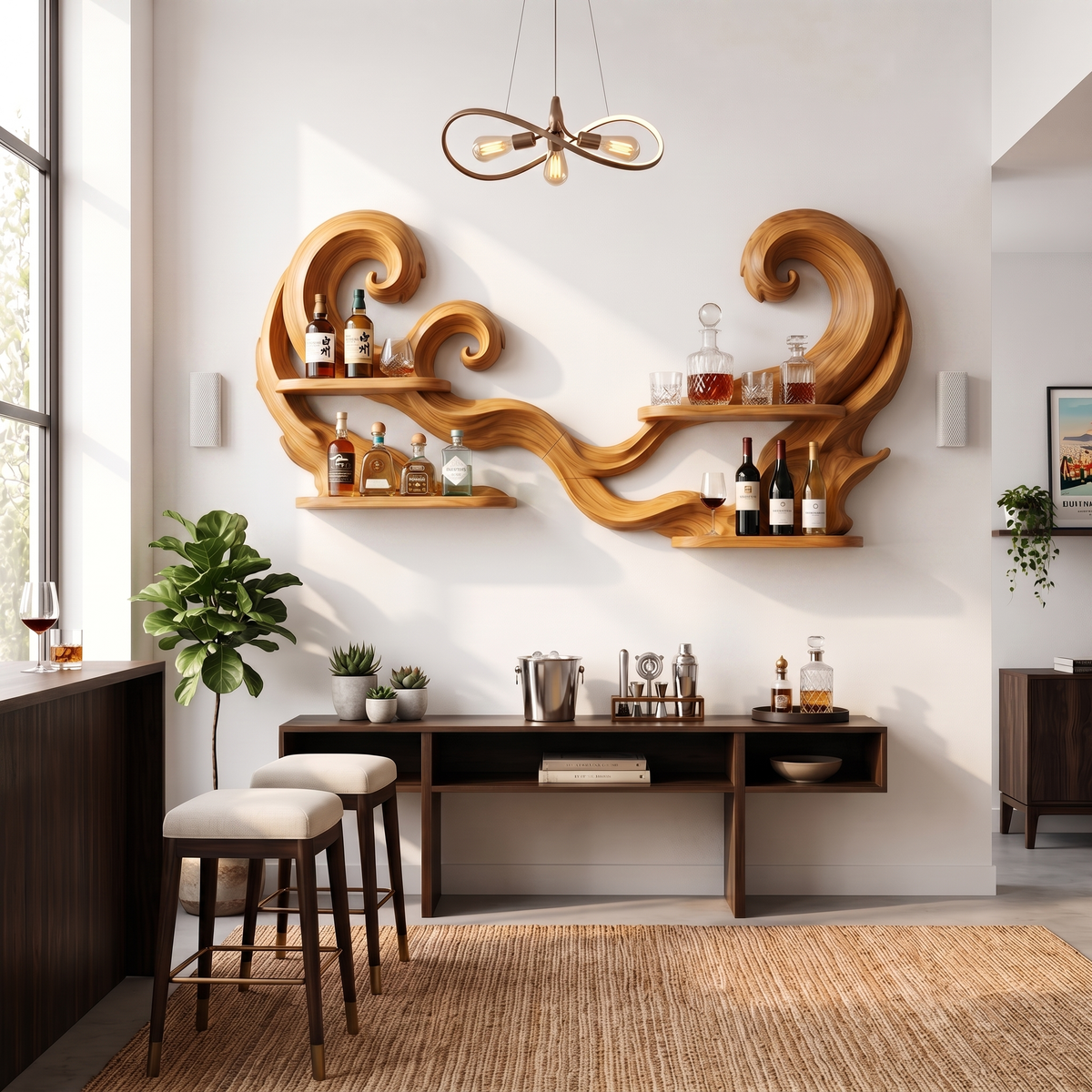 Scandinavian Wall Wine Rack For Dining Area
