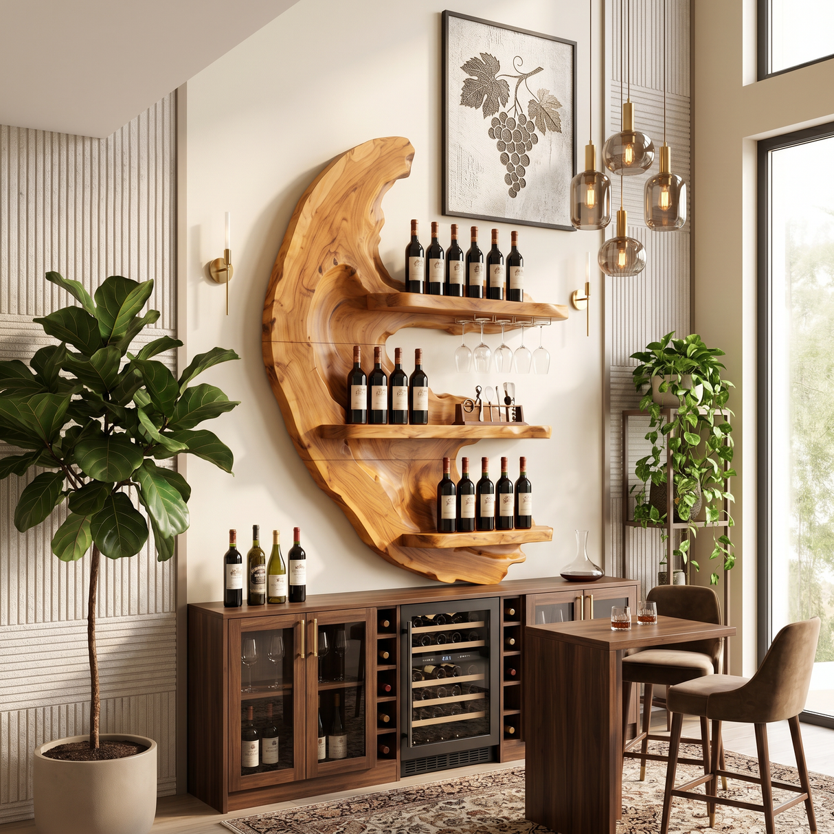 Handcrafted Farmhouse Wine Display Rack For Dining Area
