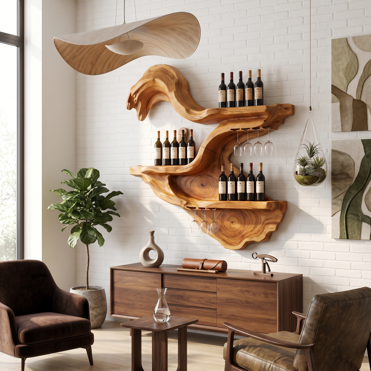 Farmhouse Wall Mounted Wine Rack For Kitchen